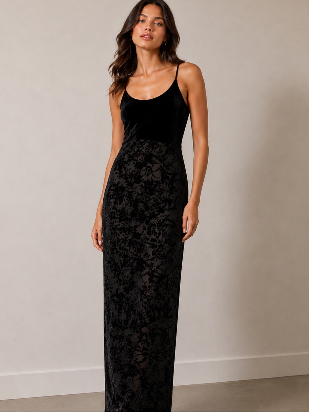 RAMPAGE black burnout velvet maxi dress SZ S whimsigoth dark romantic Y2K 90s - Picture 2 of 12
